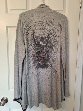 Harley-Davidson Gray and Black Knit Cardigan with Logo Tag